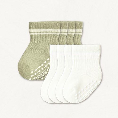 Newborn Gripper Crew Socks 4-Pack (0-3 Months) - Vetiver