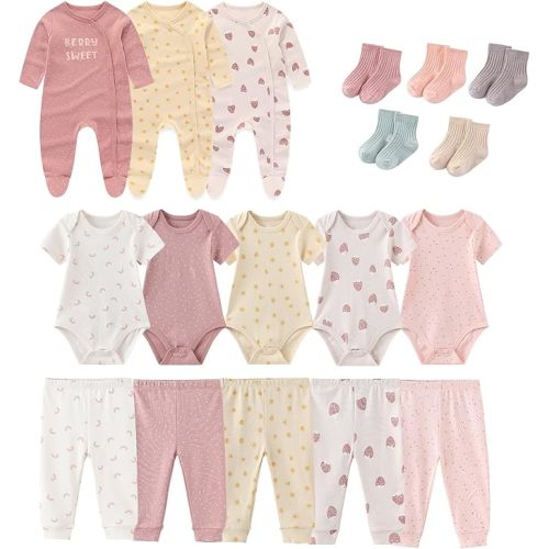 Baby Boy Girl 18 Pack Layette Set Cotton Infant Unisex Clothes and Accessories New born Essentials Clothing Sets