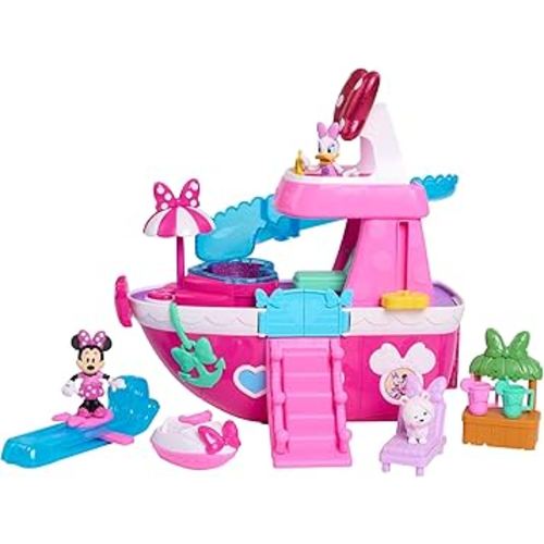 Disney Junior Minnie Mouse Bowdazzling Yacht, Lights and Sounds, 16-piece Playset with Figures, Pink, Boat, Bonus Pieces, Kids Toys for Ages 3 Up by Just Play