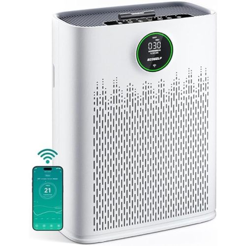 Smart Air Purifier for Home Large Rooms, with WiFi Control, Covers Up to 2400 Ft², Smart Mode, AQI Display, 22dB Sleep Mode & Aromatherapy with 2X-Power Filtration, HAP603WF, White