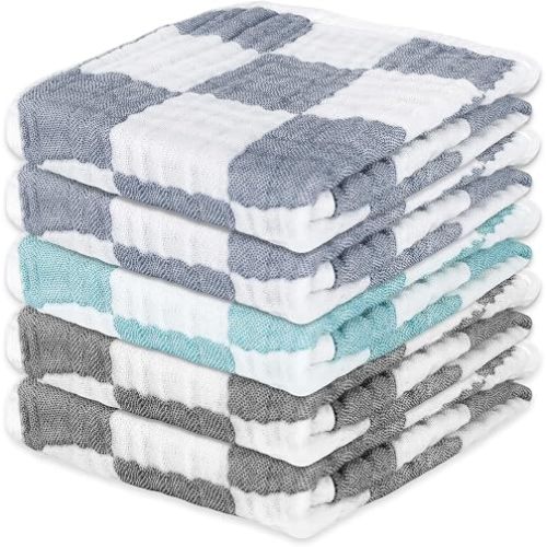 Muslin Burp Cloths 20"x10" Baby Burp Cloths 5-Pack(5, Grey & Blue)