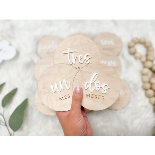 Spanish Monthly Milestone Marker, Baby Month Photo Sign, Monthly Wooden Milestone Discs, Baby Shower Gift, Espanol Baby Milestone Acrylic