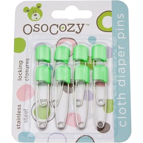 OsoCozy Diaper Pins - (Light Green) - Sturdy, Stainless Steel Diaper Pins with Safe Locking Closures - Use for Special Events, Crafts or Colorful Laundry Pins