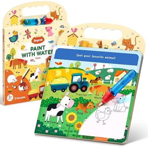 JoyCat Farm Water Coloring Book for Toddlers 3-5, 13 Pages, No-Mess