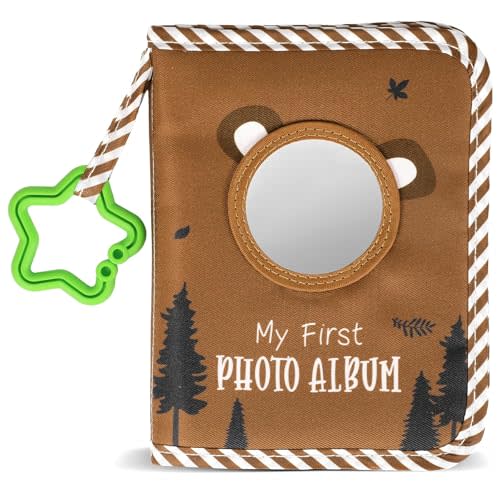 ZOIIWA Baby's My First Family Album Soft Photo Cloth Book (Brown Bear) | Baby Picture Book Holds 4x6 Pictures, for Baby Newborn Toddler Kids, Baby Memory Album, Baby Shower, My First Book of Photos