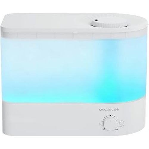 MEGAWISE 2025 Humidifier, 6L Large Capacity, 50H Runtime, Enjoy ultra-quiet, cool mist for your bedroom, nursery, or indoor plants. Top-fill design for effortless convenience (White)