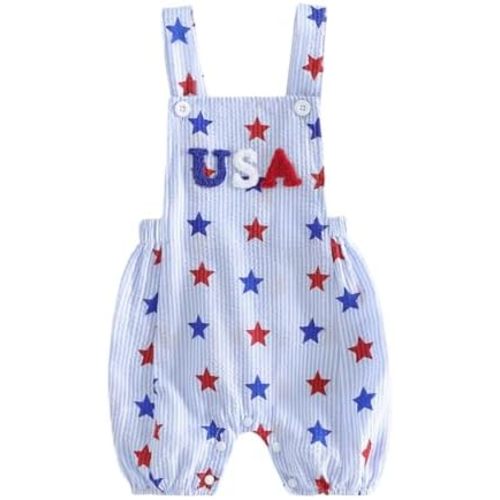 YINGISFITM 4th Fourth of July Baby Girl Boy Outfit USA Bubble Romper Suspender Overalls Shorts Independence Day Clothes