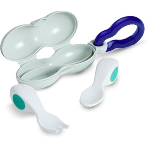 Doddl Baby Spoon and Fork, Cutlery Set + Travel Case for Babies 6+ Months, Learn to Self-Feed. Helps Weaning (Fresh Green)