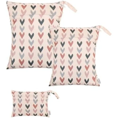 ALVABABY 3 Pack Wet Dry Bags for Cloth Diapers, Swimsuits & Gym Clothes, Waterproof Reusable Baby Diaper Bag with 2-Zippered Compartments, Hanging Strap, Machine Washable, Small/Medium/Large for Dayca
