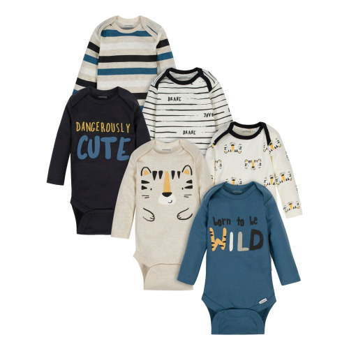 Gerber Onesies Brand Baby Boy Long Sleeve Bodysuits, 6 Pack, Sizes Newborn - 12 Months