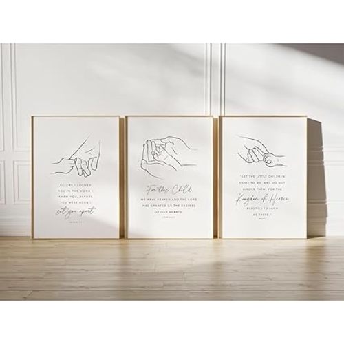 Joocrise Nursery Scripture Wall Art Set of 3 Nursery Bible Verse Wall Decor Baby Christian Canvas Art Christian Artwork Bible Verse Poster for Kids Room 12x16 Inch Unframed