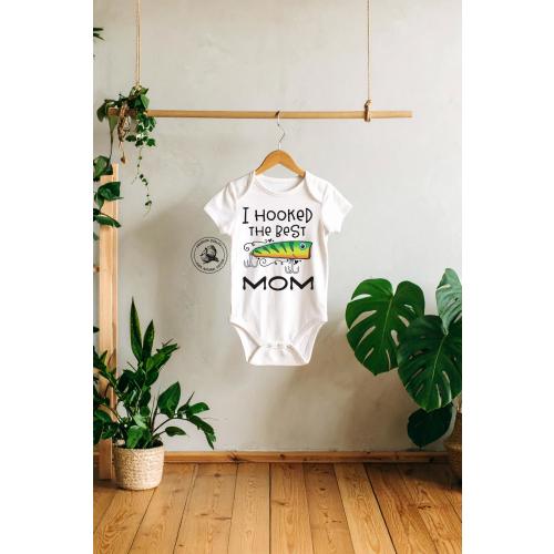 Fishing Baby Onesie® - I Hooked The Best Mom - Cotton Baby Clothing