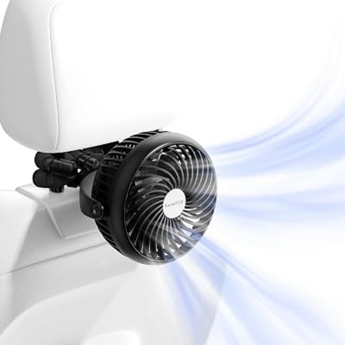 Socool 5000mAh Portable Car Fan Rechargeable Battery Powered, 3-Speed Car Seat Clip on Fans for Baby Kids Backseat Cooling, Mini Stroller Fan 360° Rotation for Crib Golf Treadmill Travel