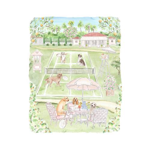 Dogs Playing Tennis Art Print: Tropical Jungle Nursery Decor