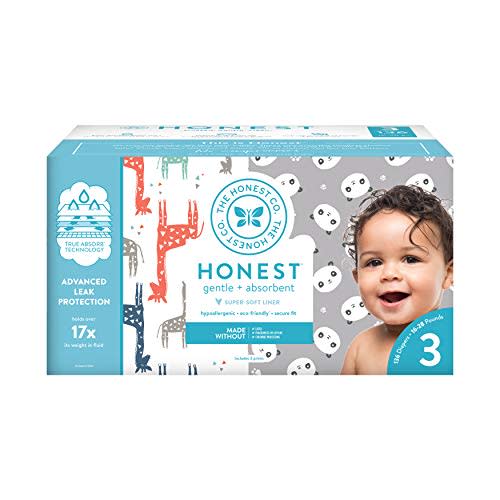 The Honest Company Super Club Box Diapers with TrueAbsorb Technology, Pandas & Safari, Size 3, 136 Count