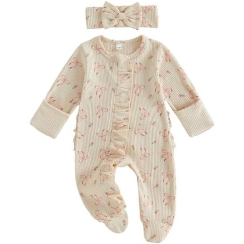 Ayalinggo Newborn Baby Girl Fall Winter Outfits Clothes Knit Jumpsuit Ruffle Romper Newborn Coming Home Outfit for Baby Girl