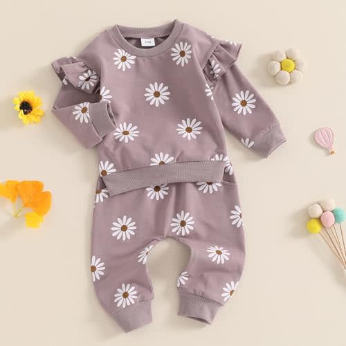 Mubineo Toddler Baby Girl Clothes Cute Flower Sweatshirt Outfits Fall Winter Long Sleeve Tops Pant Outfit Sweatsuit Set