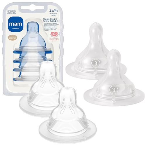 MAM Baby Bottle Nipple Mixed Flow Pack, Fast Flow Size 3 & Extra Fast Flow Size 4, Newborns 4+ Months, Skin Soft BPA Free Silicone, 94% Nipple Acceptance, Fits All MAM Bottles, 4 Pack, Made in Europe