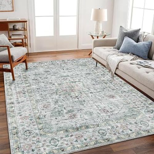 CHAMPLANT Area Rug 6'x9' Washable Vintage Traditional Floor Cover Thin Retro Kitchen Indoor Distressed Non Slip Carpet for Living Room Bedroom Dining Room
