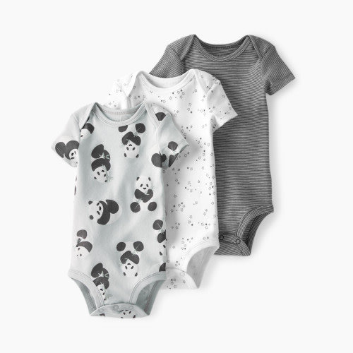 Carter's Little Planet Cotton Rib Bodysuits (3 Pack) - Pandas/Stripes/Stars, NB