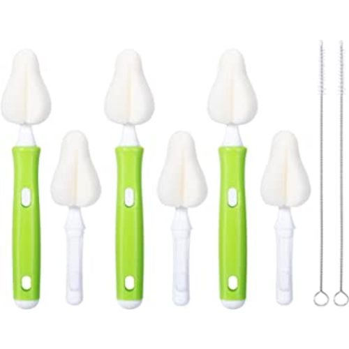 8 Piece Sponge Nipple Bottle Brushes, Baby Bottle Brush with 3 Piece Nipple Cleaner, 3 Piece Replacement Heads and 2 Piece Straw Brushes, Green