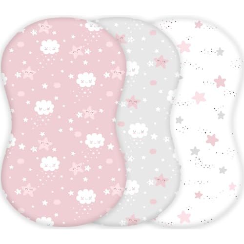 TansyPanda Halo Bassinet Sheets for BassiNest Swivel, Luxe, Soothing, Lite, Connected, Essential Sleeper, 3PC, 33X17 In, Breathable, Skin Friendly, Ultra Soft, Snug Fit, Unisex Boys Girls, Pink Clouds