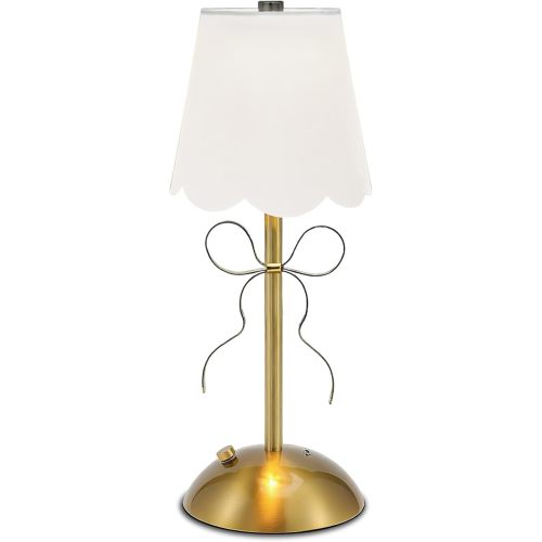 Cordless Table Lamp,Small Desk Lamp with 3 Color,Touch Dimmable Bedsdie Lamps,Bow Lamp with Fabric Shade,LED Night Light for Girls Room Princess Room Decor(Gold)
