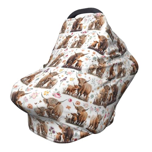 Highland Cow Car Seat Covers Canopy Covers Baby Multi-Use Car Seat Canopy Carrier Cover, Breathable Breastfeeding Cover Boys & Girls