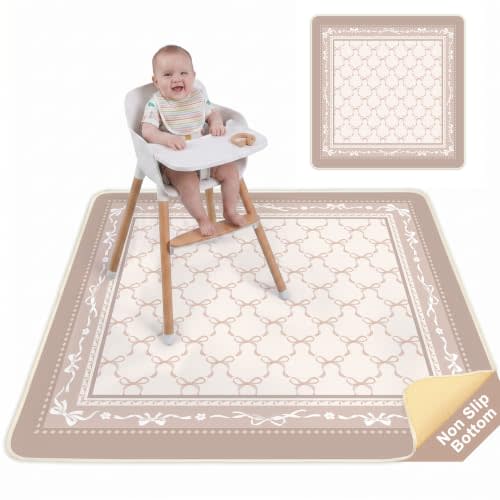 Splat Mat for Under High Chair Waterproof Non Slip Floor Mat for Baby | Waterproof food catcher, non slip backing, easy to clean, machine washable, foldable for high chair, art mat, or picnic use