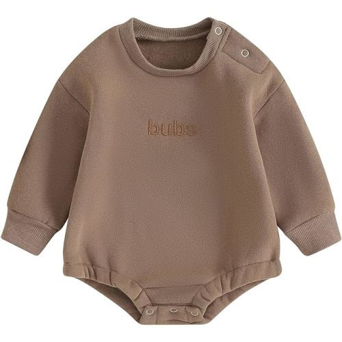 VISGOGO Baby Boy Girls Oversized Sweatshirt Romper Long Sleeve Bubble Little Dude Sweater Onesie Top Fall Clothes - Bubs-mocha