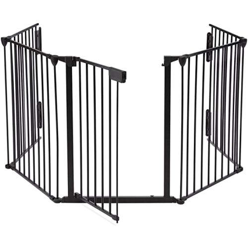 AUXSOUL 118" Wide Baby Gate Metal Safety Playpen - Fireplace Fence for Toddler/Pet/Dog, Fits 72"- 118" Wide, 5-Panel (30" H, Black)