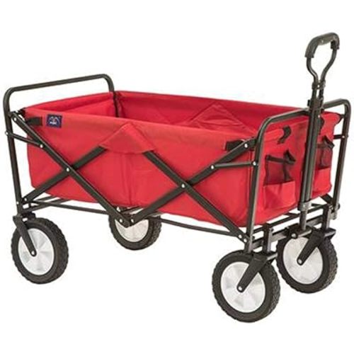 Mac Sports Heavy Duty Steel Frame Collapsible Folding 150 Pound Capacity Outdoor Camping Garden Utility Wagon Yard Cart, Red