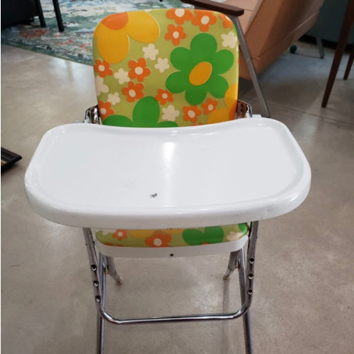 Vintage MCM High Chair Cosco, Tray, Vinyl Seat, Flower Power Yellow Green