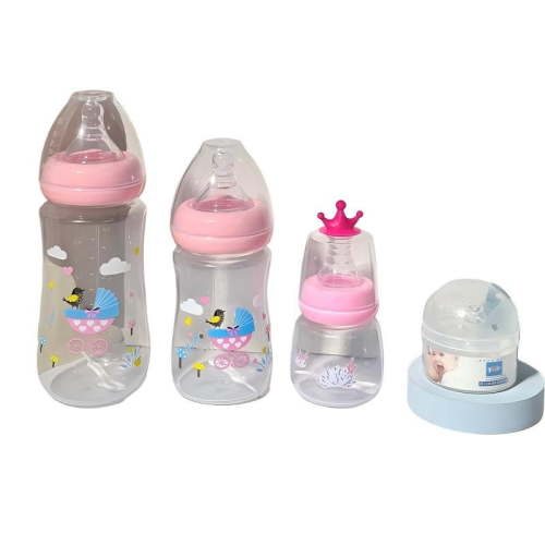 BUTOMKY Wide Neck Anti-Colic Baby Bottle 4 Pack Set(2oz /6oz /10oz), Natural Flow Anti-Bloating Feeding Bottles with Silicone Nipple, BPA Free Leak-Proof Baby Milk Bottles for Newborn 0m+