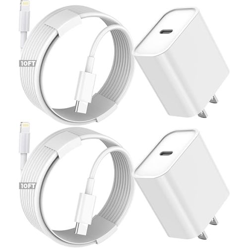 iPhone Fast Charger,Extra Long iPhone Charger Fast Charging 10Foot 2Pack i Phone Chargers 10FT USB C to Lightning Cable Cord Adapter for iPhone 14 Pro Max/14 Plus/13 Mini/13/12/11/X/XR/SE/iPad/AirPods