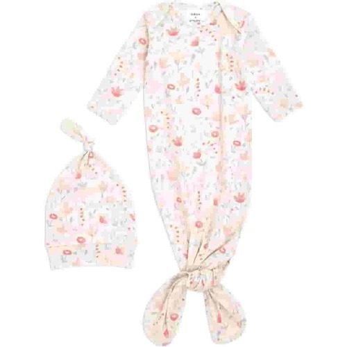 aden anais Comfort Knit Knotted Newborn Baby Gown and Hat, 2 Piece Set, 0-3 Months Perennial