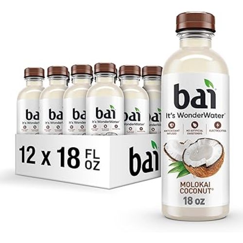 Bai Antioxidant Infused Water Beverage, Molokai Coconut, with Vitamin C and No Artificial Sweeteners, 18 Fluid Ounce Bottle, 12 Pack