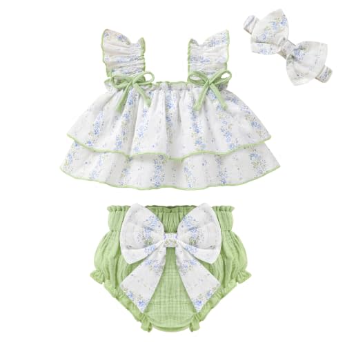 YOUNGER TREE Baby Girl Clothes Infant Ruffle Tops Dress Shorts Set Bloomers Toddler Sleeveless Summer Outfits with Headband