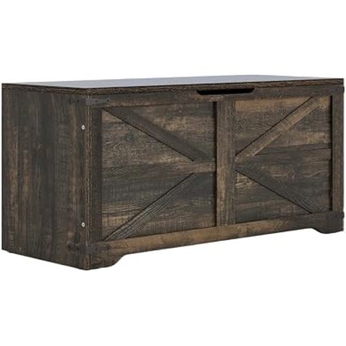 Storage Chest Bench with Safety Hinges 39.4 Inch Wide Engineered Wood Shoe Toy Blanket Box with Non Slip Feet for Entryway Bedroom Living Room