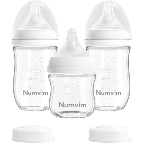 Natural Glass Baby Bottles with Gentle & Extra Slow Flow Nipples, Newborn Breastfeeding Bottle, Anti-Colic, Includes 1pcs SS Nipples(0 Month+) 2pcs S Nipples(1m+),3 Packs (White 3 Oz + 5 Ounce)