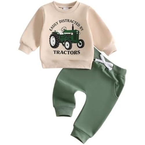 Toddler Boy Halloween Outfits Truck Embroidery Sweatshirt + Pants