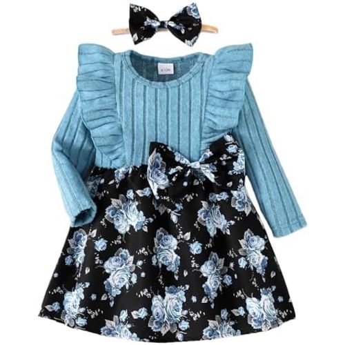 Baby Long Sleeve Fall Dress Baby Girl Clothes Ruffle Toddler Casual Dress Infant Cute Clothes Winter Outfits