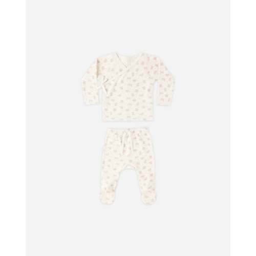 Wrap Top + Footed Pant Set Flower Field