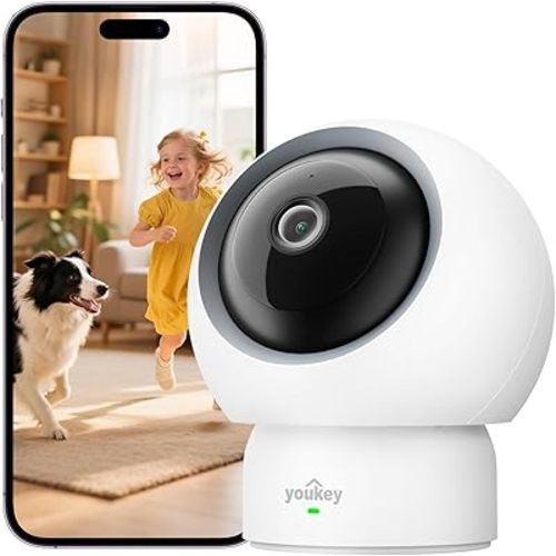 youkey Indoor Camera 2.5K, No Monthly Fees, Pan & Tilt, 360° Dog/Pet Camera for Home Security, 2.4/ 5GHz WiFi 6, Bluetooth Pairing, Human/Pet/Baby Crying Detection, Two-Way Audio, Night Vision