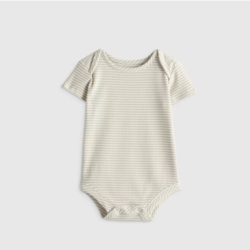 Softest Rib Short Sleeve Bodysuit  in Grey Stripe