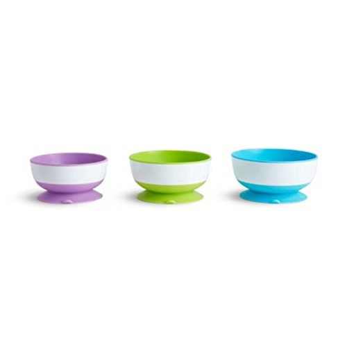 Munchkin Stay Put Suction Bowls for Baby and Toddler, 3 Pack, Blue/Green/Purple