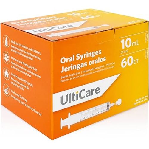 UltiCare 10mL (2 TSP) Oral Tip Syringe – Uses Include Oral Administration of Medicine for Infants. with Cap, Sterile Individually Wrapped, 60 Count