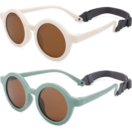 COASION Baby Polarized Round Sunglasses Flexible Rubber Shades with Strap for Toddler Newborn Infant Ages 0-24 Months