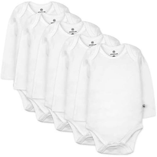 HonestBaby baby-girls 5-pack Long Sleeve Bodysuits One Piece 100% Organic Cotton for Infant Baby Girls