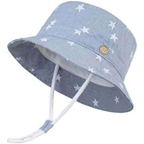 LANGZHEN Sun Protection Hat for Kids Toddler Boys Girls Wide Brim Summer Outdoor hat Cotton Baby Bucket Hat with Chin Strap